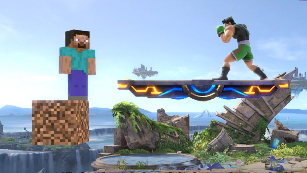 Smash Bros Ultimate Minecraft Aktualizace Steve Stojící na Bloku